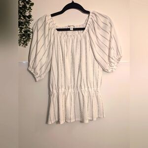 Nine West White Peplum Blouse with Pinstripes - Size M